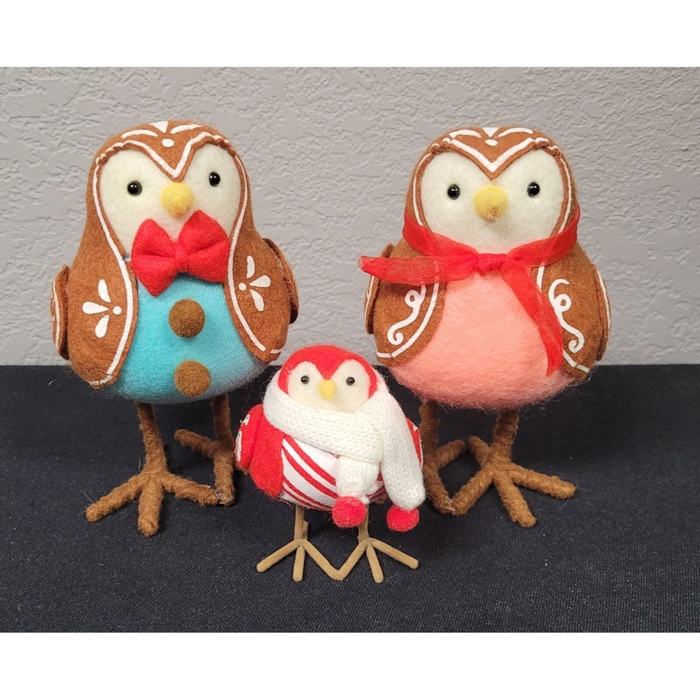Featherly Friends Gingerbread Fabric Bird Christmas Set 3 Pc